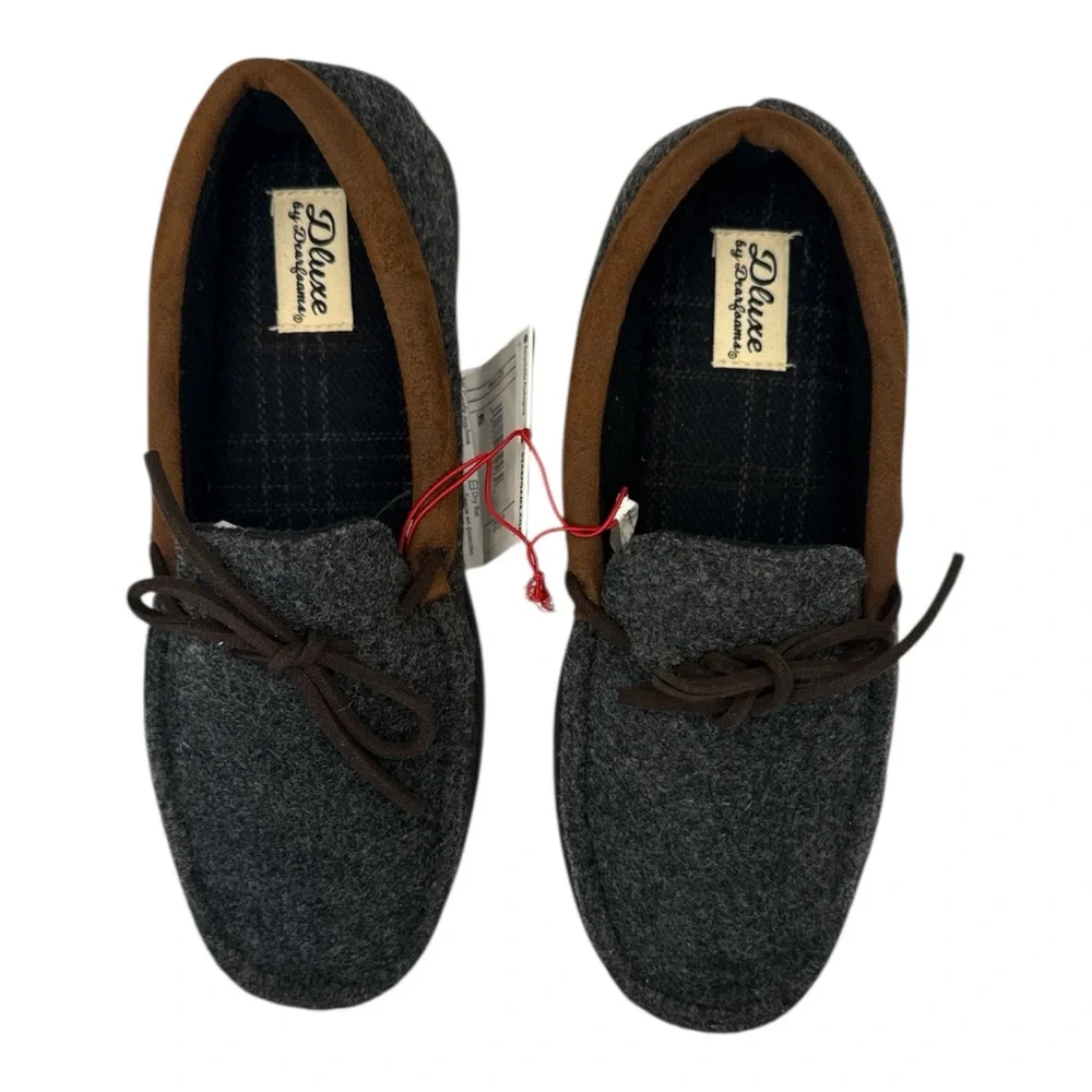 Dearfoams Men's‎ Deluxe House Slippers Comfort Gray and Brown, Size 7-8 Small